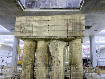 Image absente - [CHAMPS SUR MARNE] Démolition des appuis provisoires de l’ouvrage cadre du RER A dans l’emprise de la future gare de Noisy Champs.